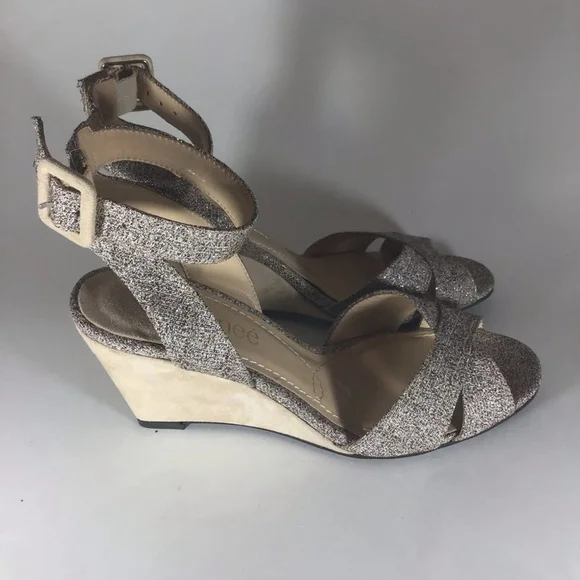J. Renee Women's Kirkly Glitter and Suede Wedge Heel. Brown & Beige Size 7M - Picture 3 of 7
